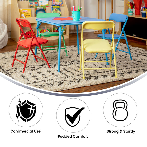 Multi-Color |#| Kids Colorful 5 Piece Padded Folding Table and Chair Set - Kids Game Table