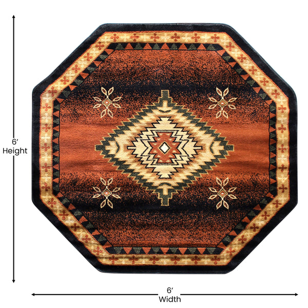 Black,5' Octagon |#| Indoor Southwestern Themed Black 5x5 Round Area Rug for Multiple Flooring Types