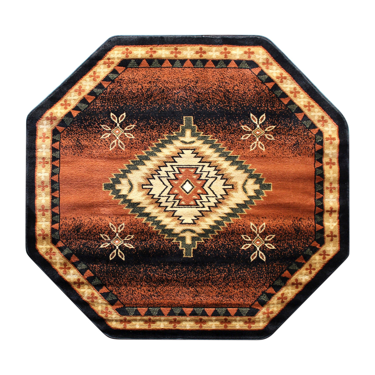 Brown,4' Octagon |#| Indoor Southwestern Themed Black 4x4 Round Area Rug for Multiple Flooring Types