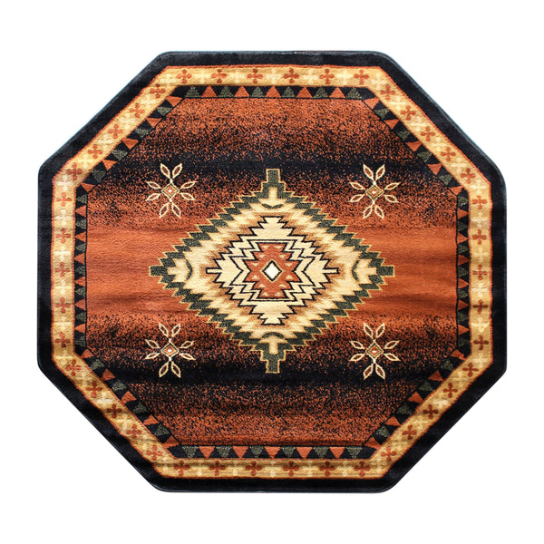 Brown,4' Octagon |#| Indoor Southwestern Themed Black 4x4 Round Area Rug for Multiple Flooring Types