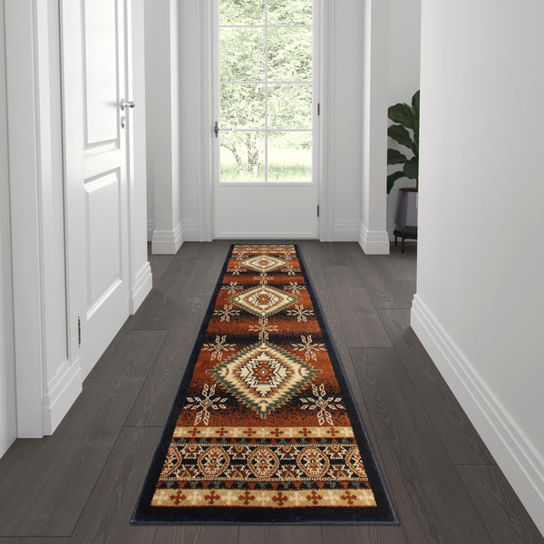 Black,2' x 7' |#| Indoor Southwestern Themed  Black 2' x 7' Area Rug for Multiple Flooring Types