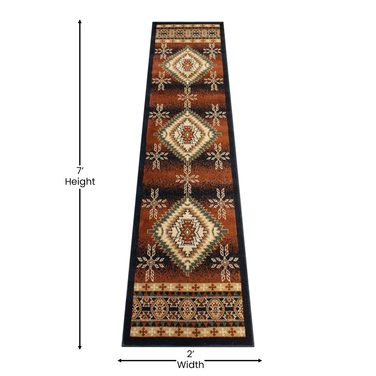 Black,2' x 7' |#| Indoor Southwestern Themed  Black 2' x 7' Area Rug for Multiple Flooring Types