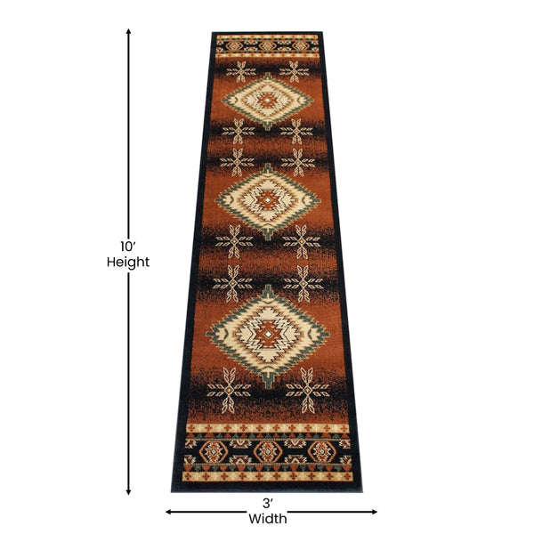 Black,3' x 10' |#| Indoor Southwestern Themed  Black 3' x 10' Area Rug for Multiple Flooring Types