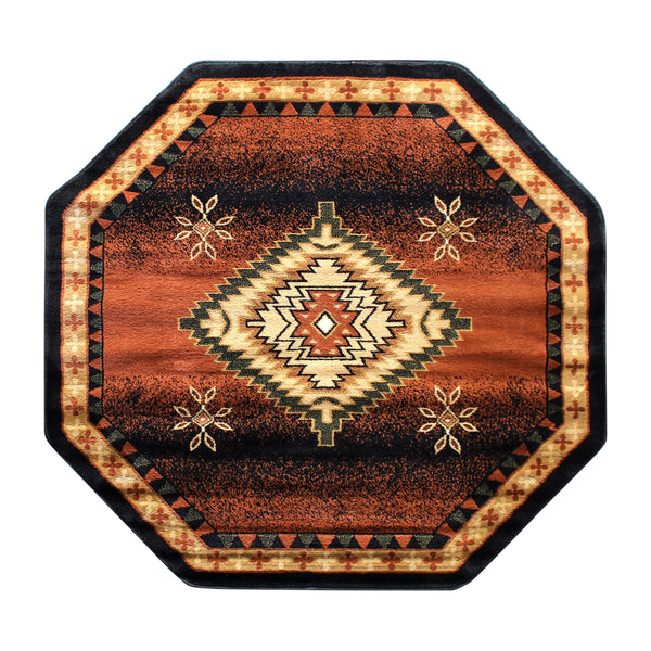 Black,5' Octagon |#| Indoor Southwestern Themed Black 5x5 Round Area Rug for Multiple Flooring Types