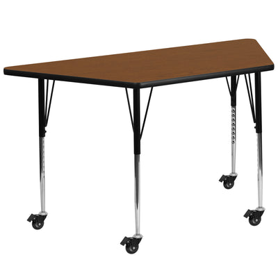 Mobile 22.5''W x 45''L Trapezoid HP Laminate Activity Table - Adjustable Legs - View 1