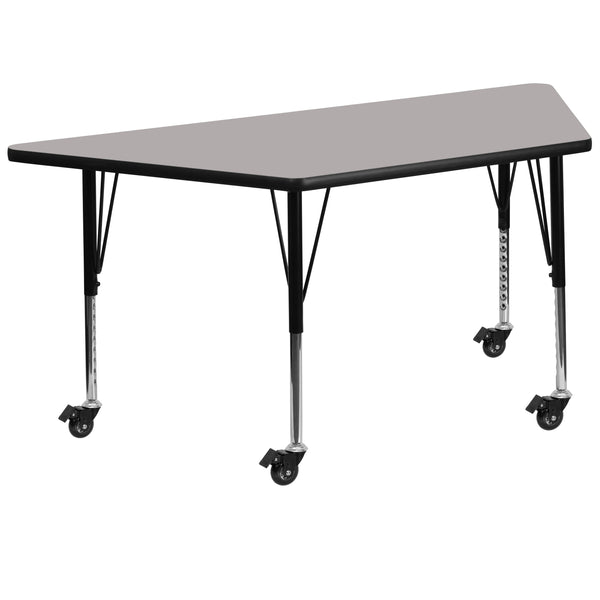 Gray |#| Mobile 22.5inchW x 45inchL Trapezoid Grey HP Laminate Adjustable Leg Activity Table