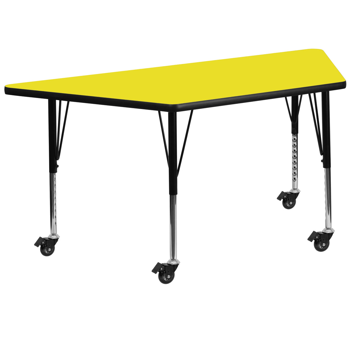 Yellow |#| Mobile 22.5inchW x 45inchL Trapezoid Yellow HP Laminate Adjustable Leg Activity Table