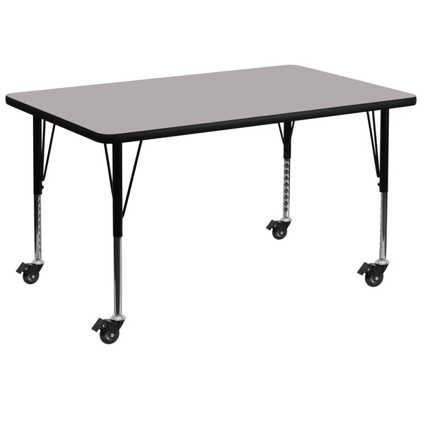 Gray |#| Mobile 24inchW x 48inchL Grey Thermal Laminate Activity Table with Adjustable Legs