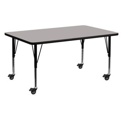 Mobile 24''W x 60''L Rectangular HP Laminate Activity Table - Height Adjustable Short Legs