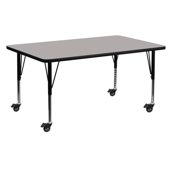 Gray |#| Mobile 24inchW x 60inchL Rectangular Grey HP Laminate Adjustable Leg Activity Table