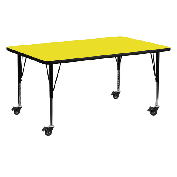 Yellow |#| Mobile 24inchW x 60inchL Rectangular Yellow HP Laminate Adjustable Leg Activity Table
