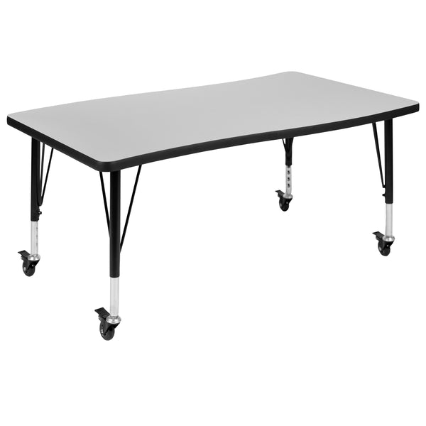 Grey |#| Mobile 28inchWx47.5inchL Wave Collaborative Grey Kids Adjustable Activity Table