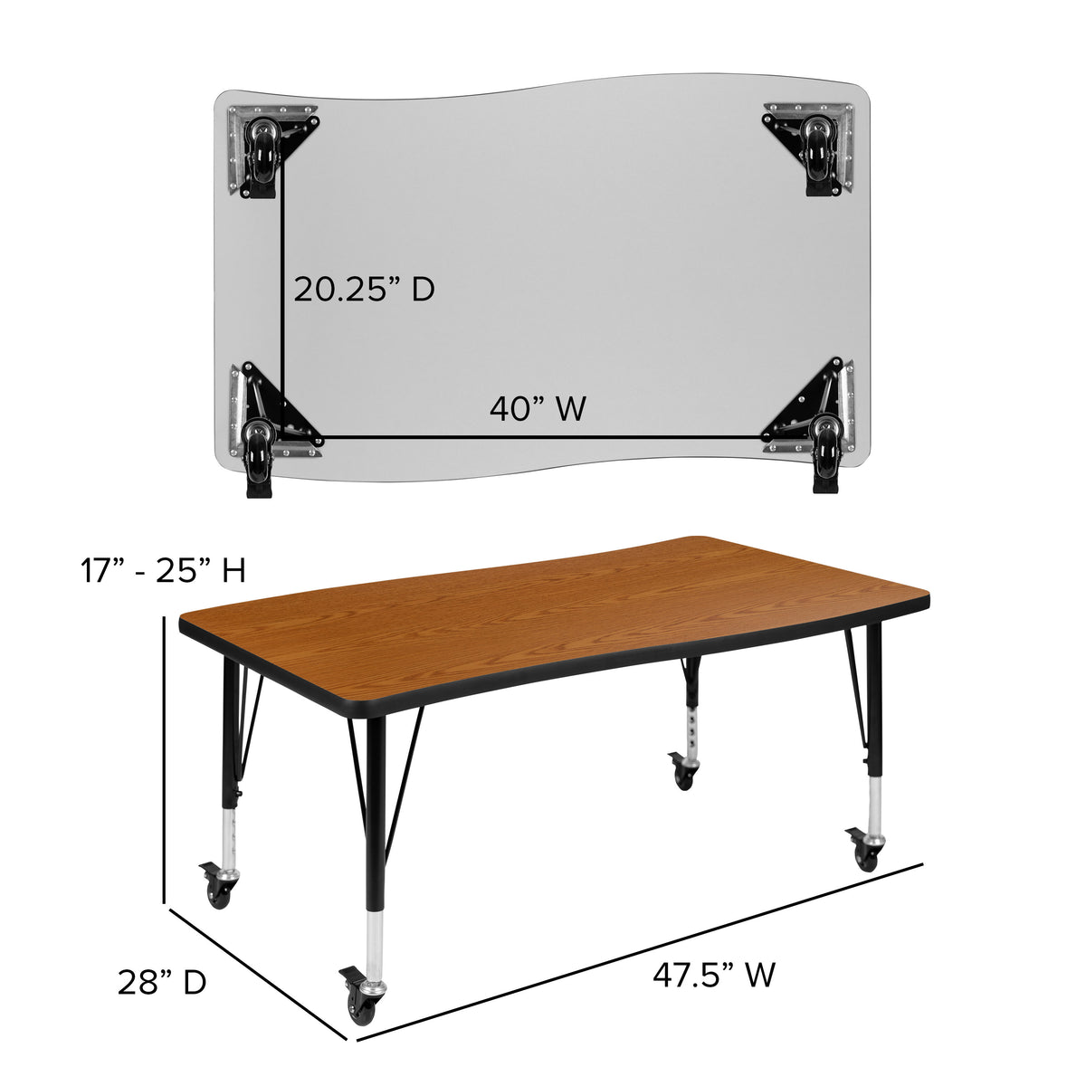 Oak |#| Mobile 28inchWx47.5inchL Wave Collaborative Oak Kids Adjustable Activity Table