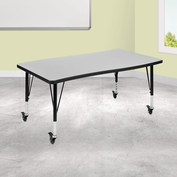 Grey |#| Mobile 28inchWx47.5inchL Wave Collaborative Grey Kids Adjustable Activity Table