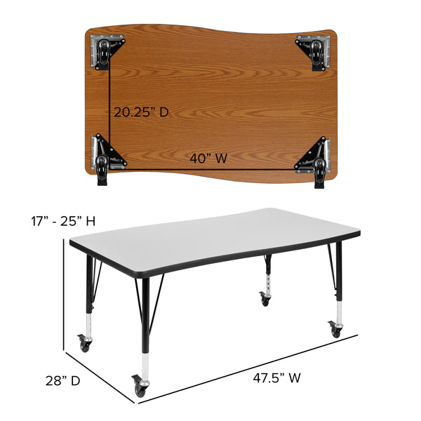 Grey |#| Mobile 28inchWx47.5inchL Wave Collaborative Grey Kids Adjustable Activity Table