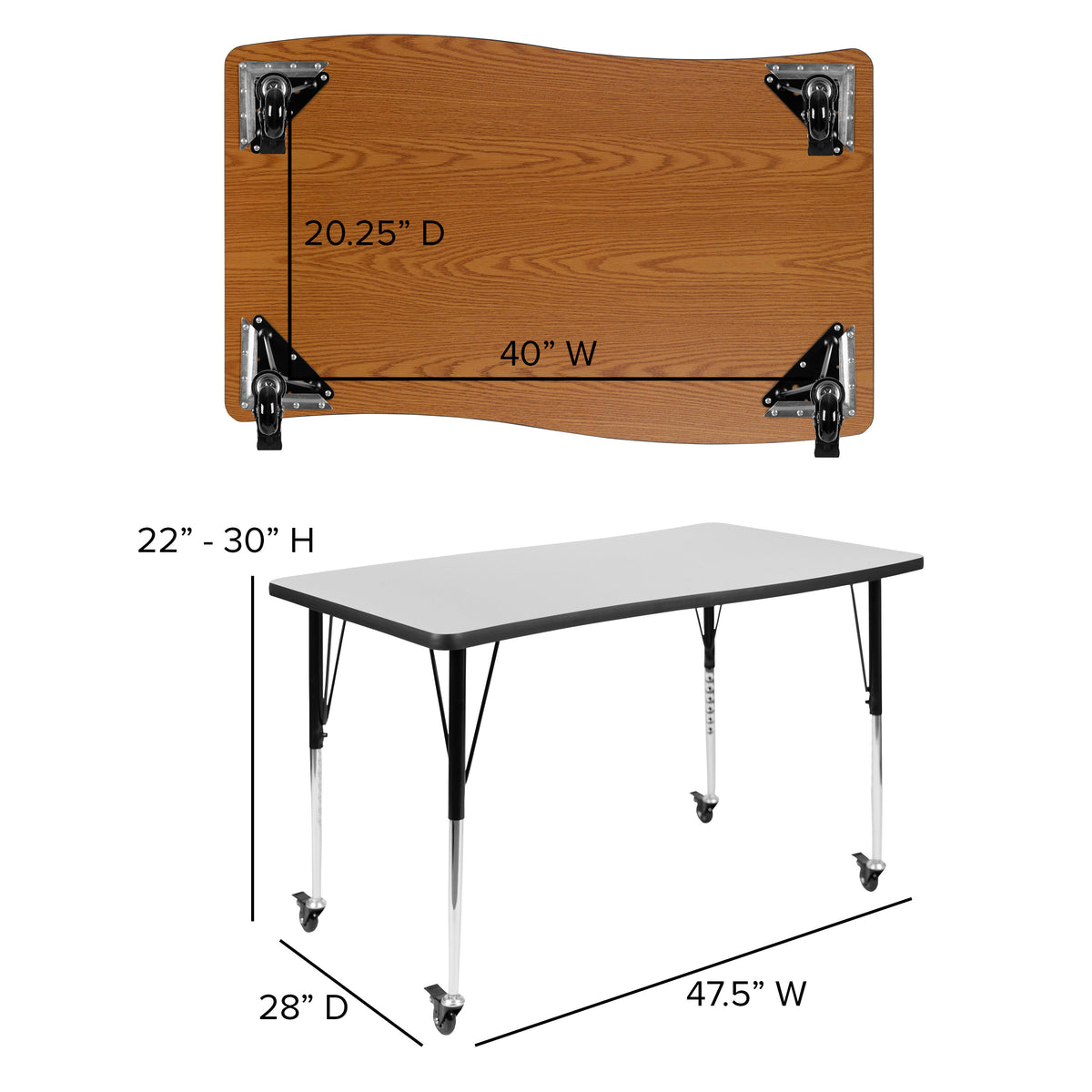 Grey |#| Mobile 28inchWx47.5inchL Rectangular Wave Collaborative Grey Adjustable Activity Table