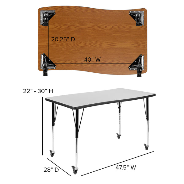 Grey |#| Mobile 28inchWx47.5inchL Rectangular Wave Collaborative Grey Adjustable Activity Table