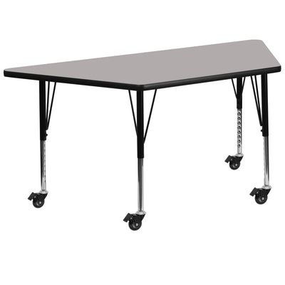 Mobile 29''W x 57''L Trapezoid HP Laminate Activity Table - Height Adjustable Short Legs