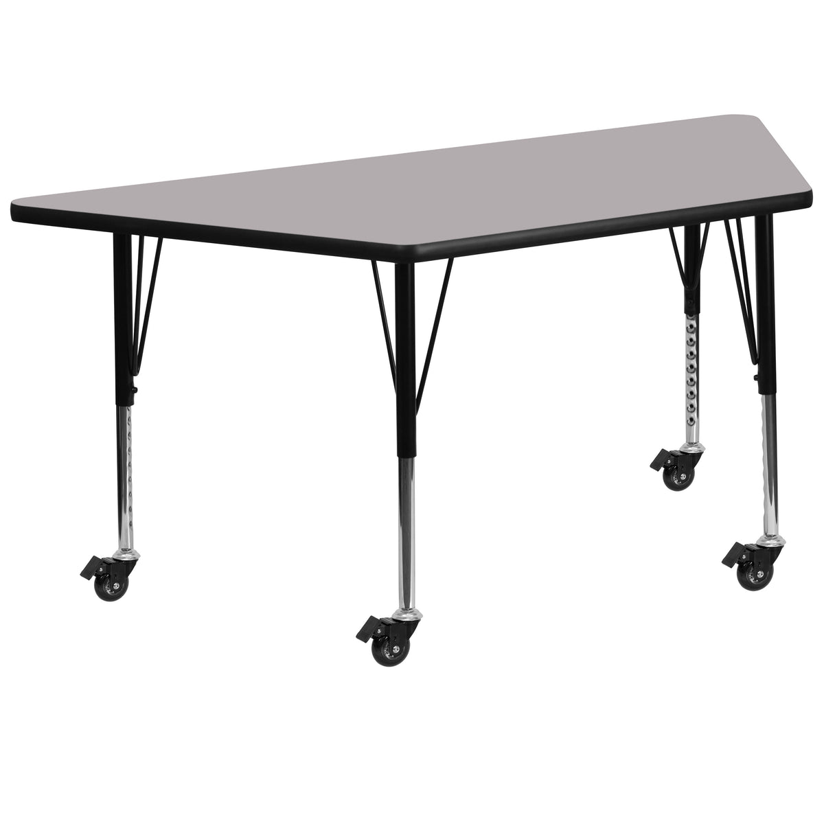 Gray |#| Mobile 29inchW x 57inchL Trapezoid Grey Laminate Adjustable Activity Table