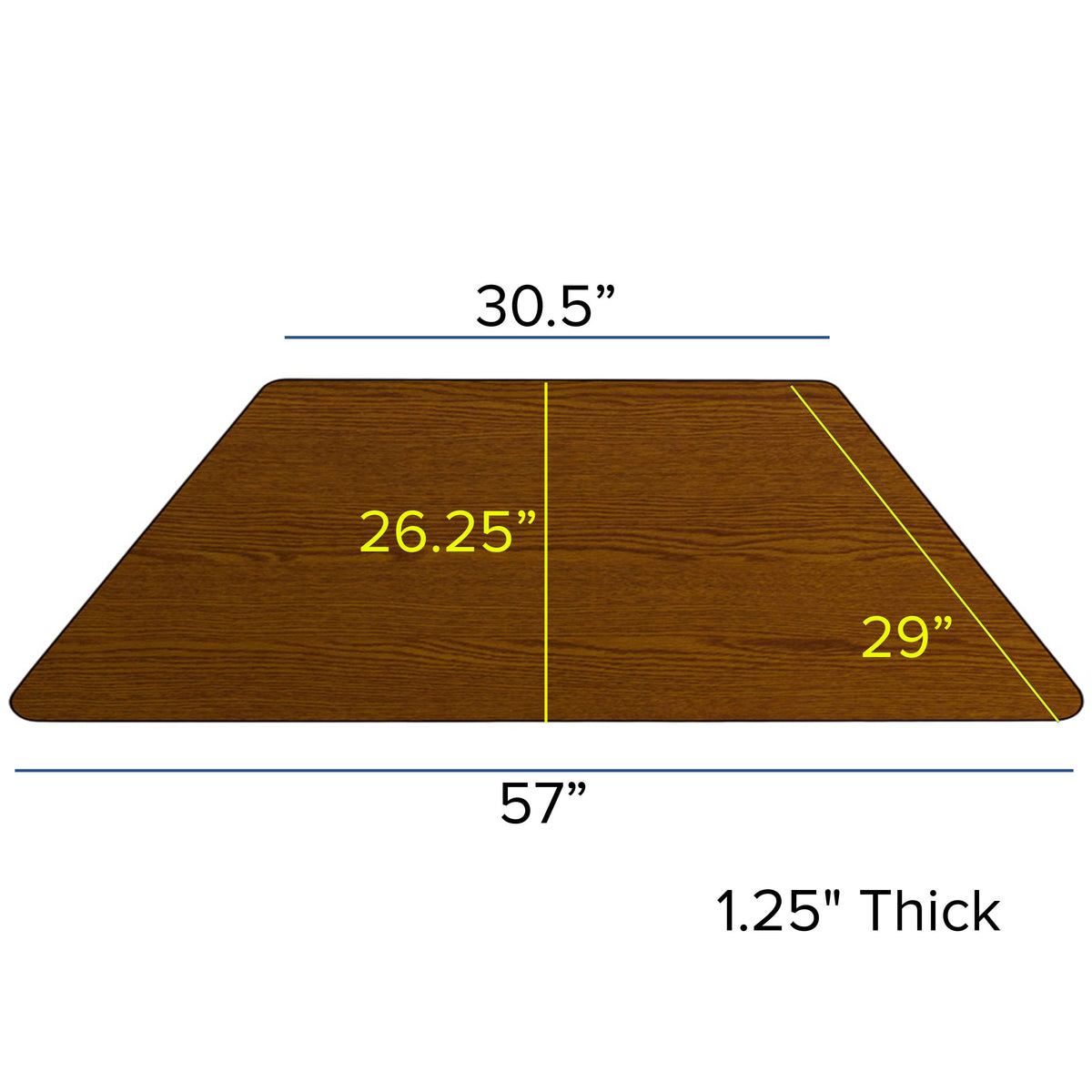 Oak |#| Mobile 29inchW x 57inchL Trapezoid Oak Thermal Laminate Adjustable Activity Table