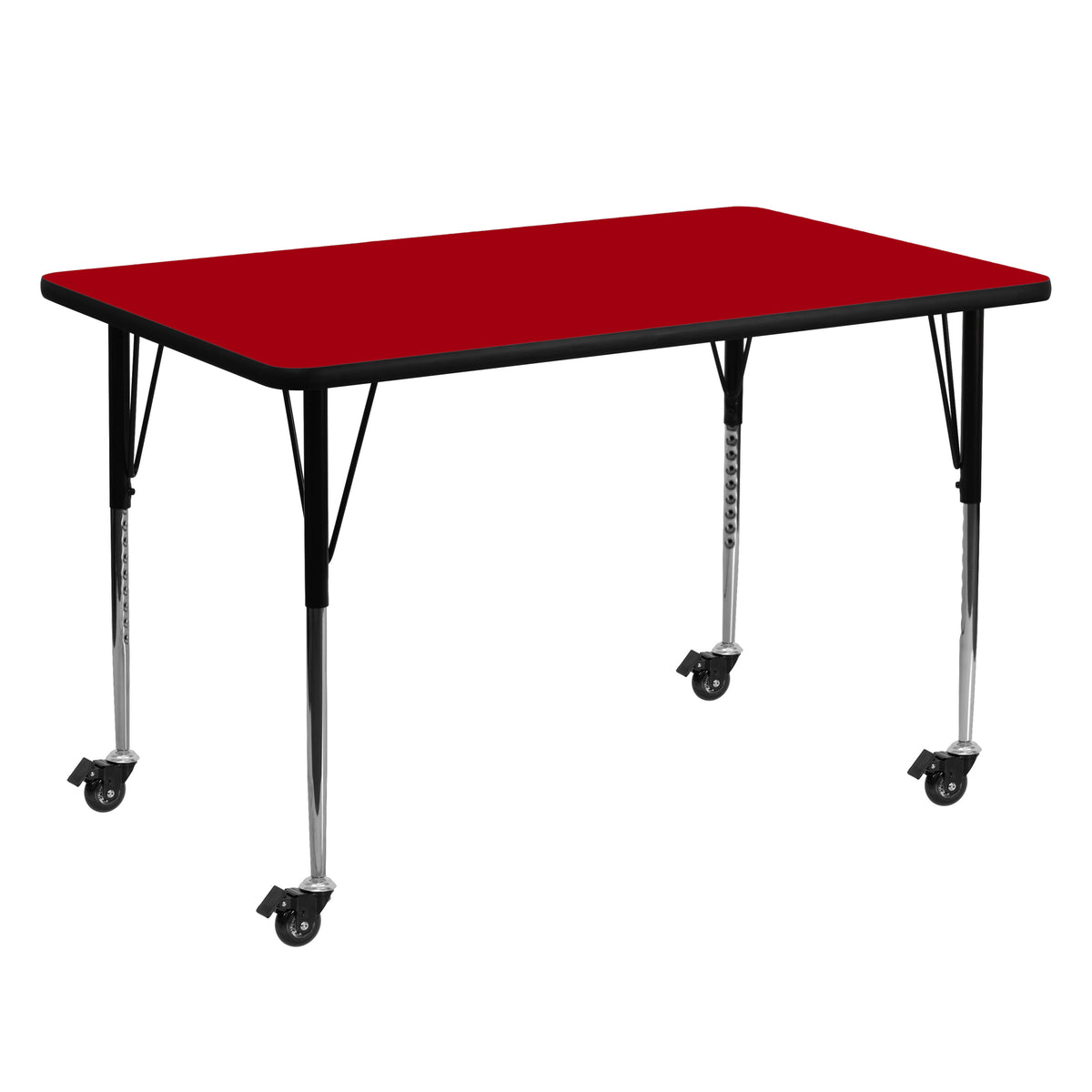 Red |#| Mobile 30inchW x 60inchL Rectangular Red Thermal Laminate Adjustable Activity Table