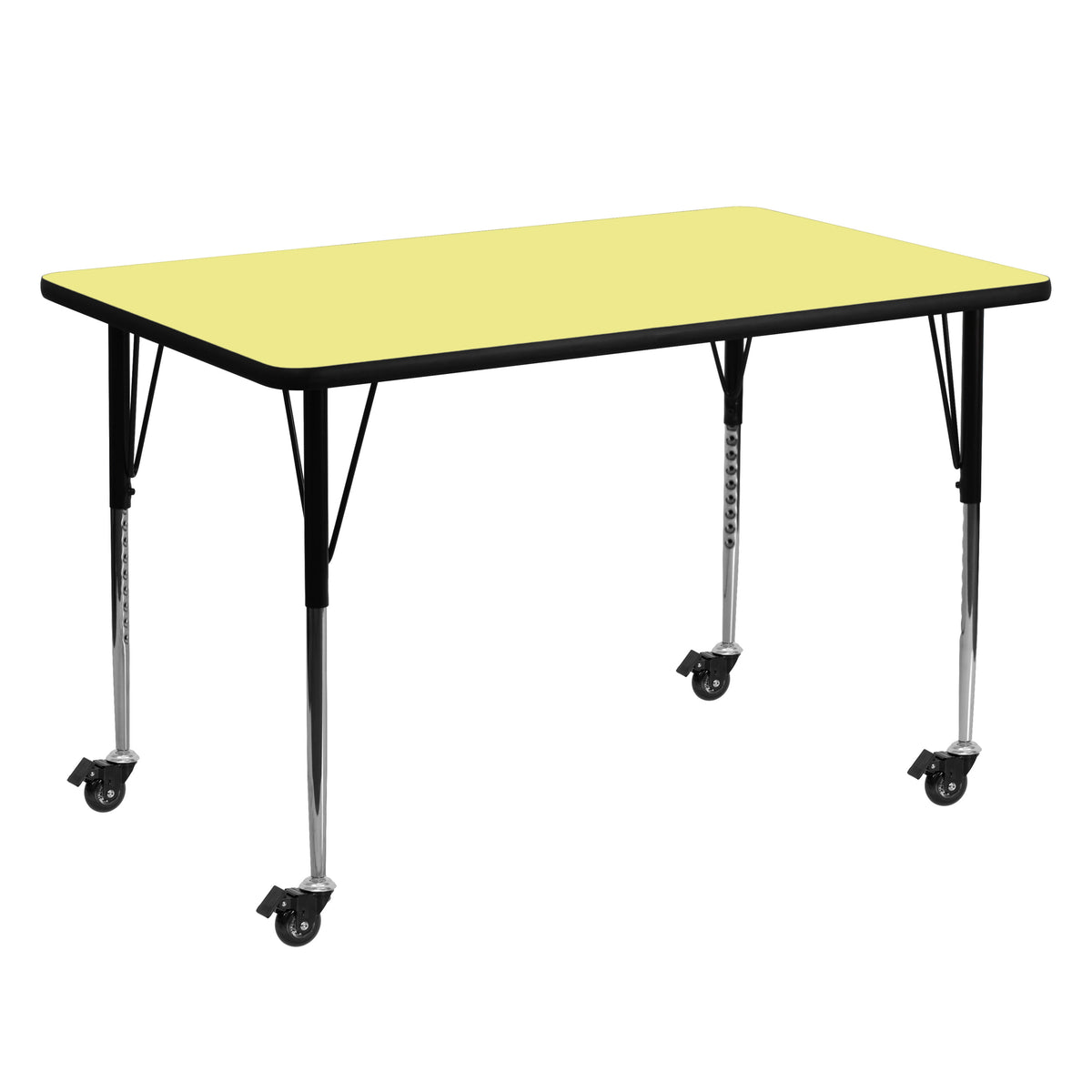 Yellow |#| Mobile 30inchW x 60inchL Rectangular Yellow Thermal Laminate Adjustable Activity Table