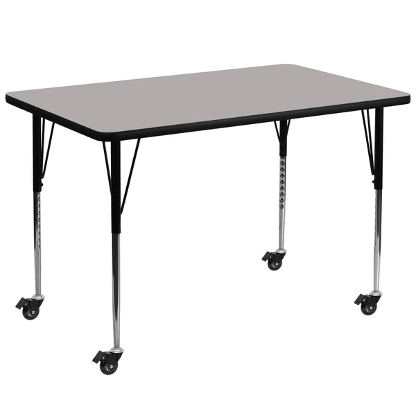 Gray |#| Mobile 36inchW x 72inchL Rectangular Grey HP Laminate Adjustable Activity Table