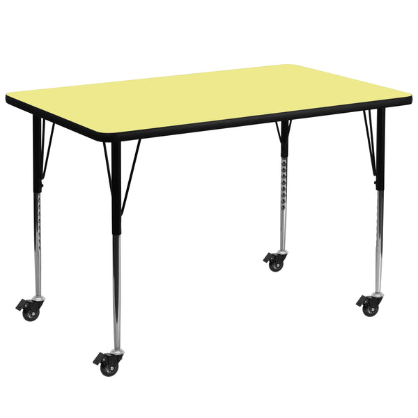 Yellow |#| Mobile 36inchW x 72inchL Rectangular Yellow Thermal Laminate Adjustable Activity Table