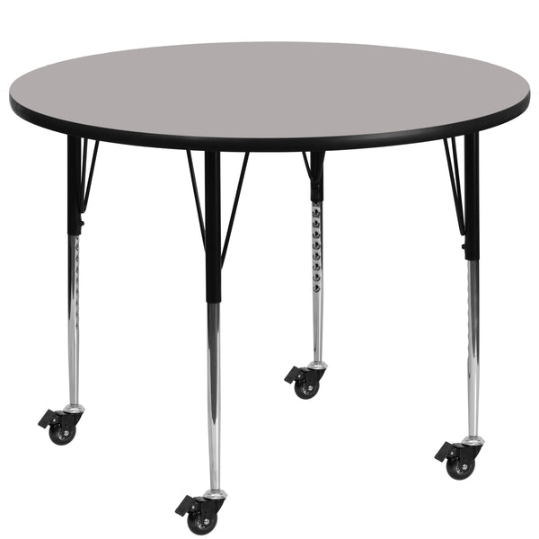 Gray |#| Mobile 42inch RD Grey HP Laminate Activity Table - Standard Height Adjustable Legs