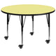 Yellow |#| Mobile 42inch Round Yellow Thermal Laminate Activity Table - Height Adjustable Legs