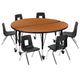 Oak |#| Mobile 47.5inch Circle Wave Activity Table Set-12inch Student Stack Chairs, Oak/Black