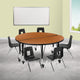 Oak |#| Mobile 47.5inch Circle Wave Activity Table Set-12inch Student Stack Chairs, Oak/Black