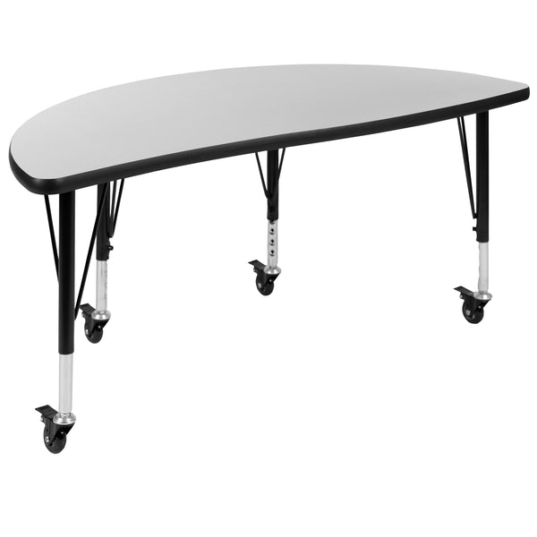 Grey |#| Mobile 47.5inch Circle Wave Activity Table Set-14inch Student Stack Chairs, Grey/Black