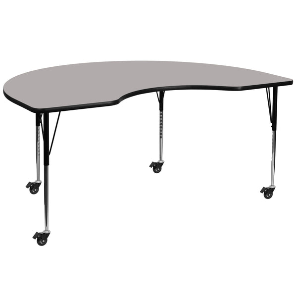 Gray Top/Black Frame |#| Mobile 48"W x 72"L Kidney Grey HP Laminate Adjustable Activity Table