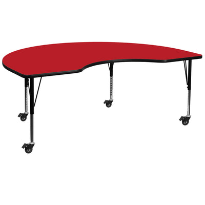 Mobile 48''W x 96''L Kidney HP Laminate Activity Table - Adjustable Short Legs - View 1