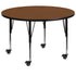 Oak Top/Black Frame |#| Mobile 48" Round Oak HP Laminate Activity Table - Height Adjustable Short Legs