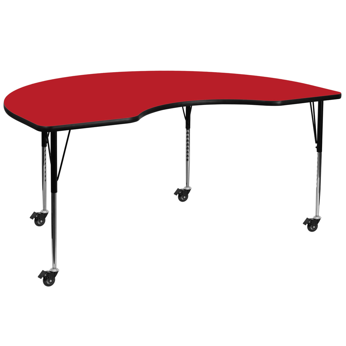 Red |#| Mobile 48inchW x 96inchL Kidney Red HP Laminate Activity Table-Height Adjustable Legs