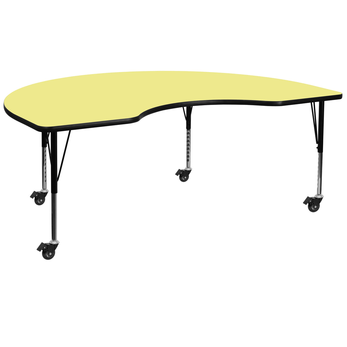 Yellow |#| Mobile 48inchW x 96inchL Kidney Yellow Thermal Laminate Adjustable Activity Table