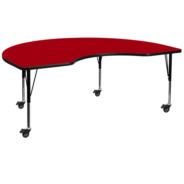 Red |#| Mobile 48inchW x 96inchL Kidney Red Thermal Laminate Adjustable Activity Table