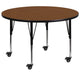 Oak |#| Mobile 48inch Round Oak HP Laminate Activity Table - Height Adjustable Short Legs