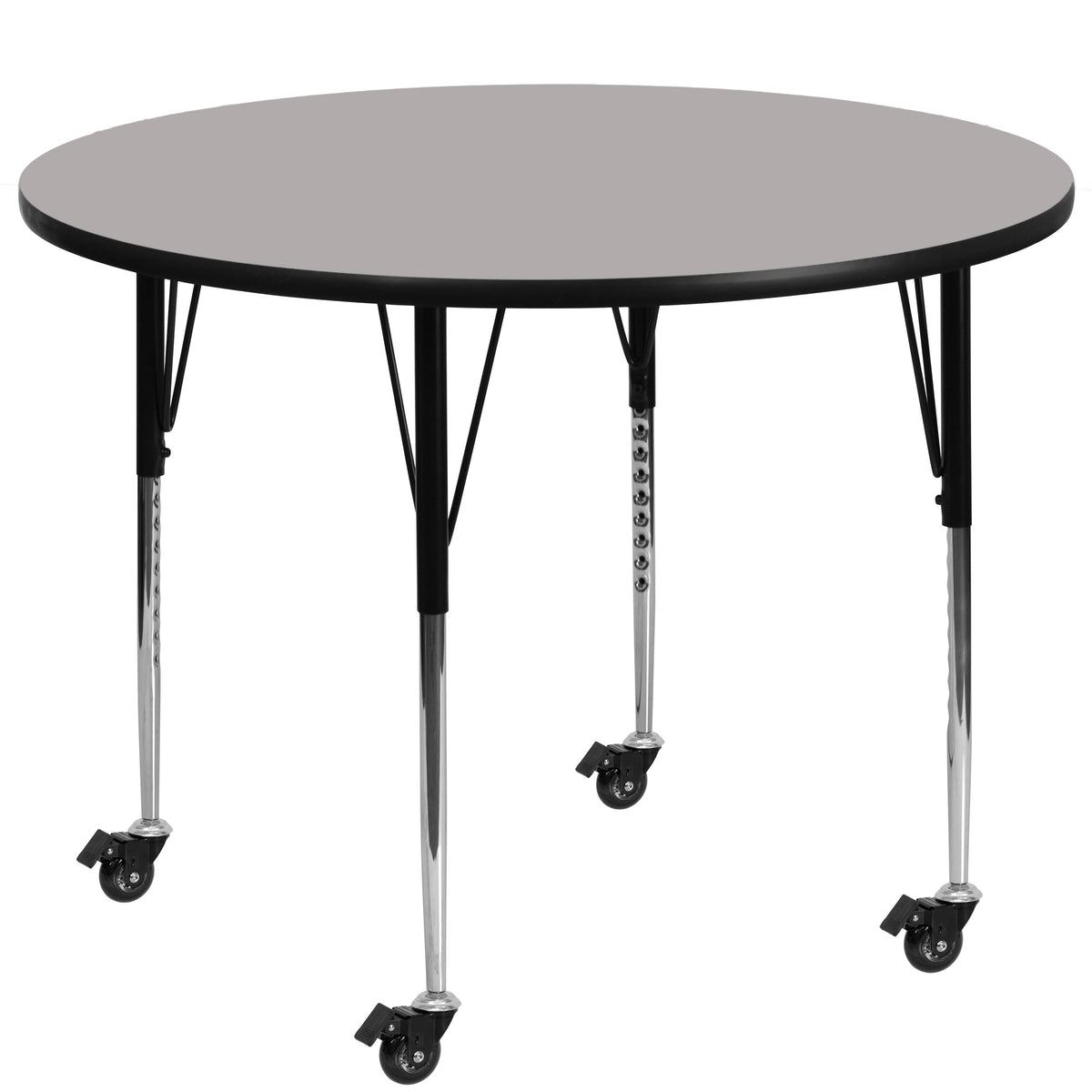 Gray |#| Mobile 48inch RD Grey HP Laminate Activity Table - Standard Height Adjustable Legs