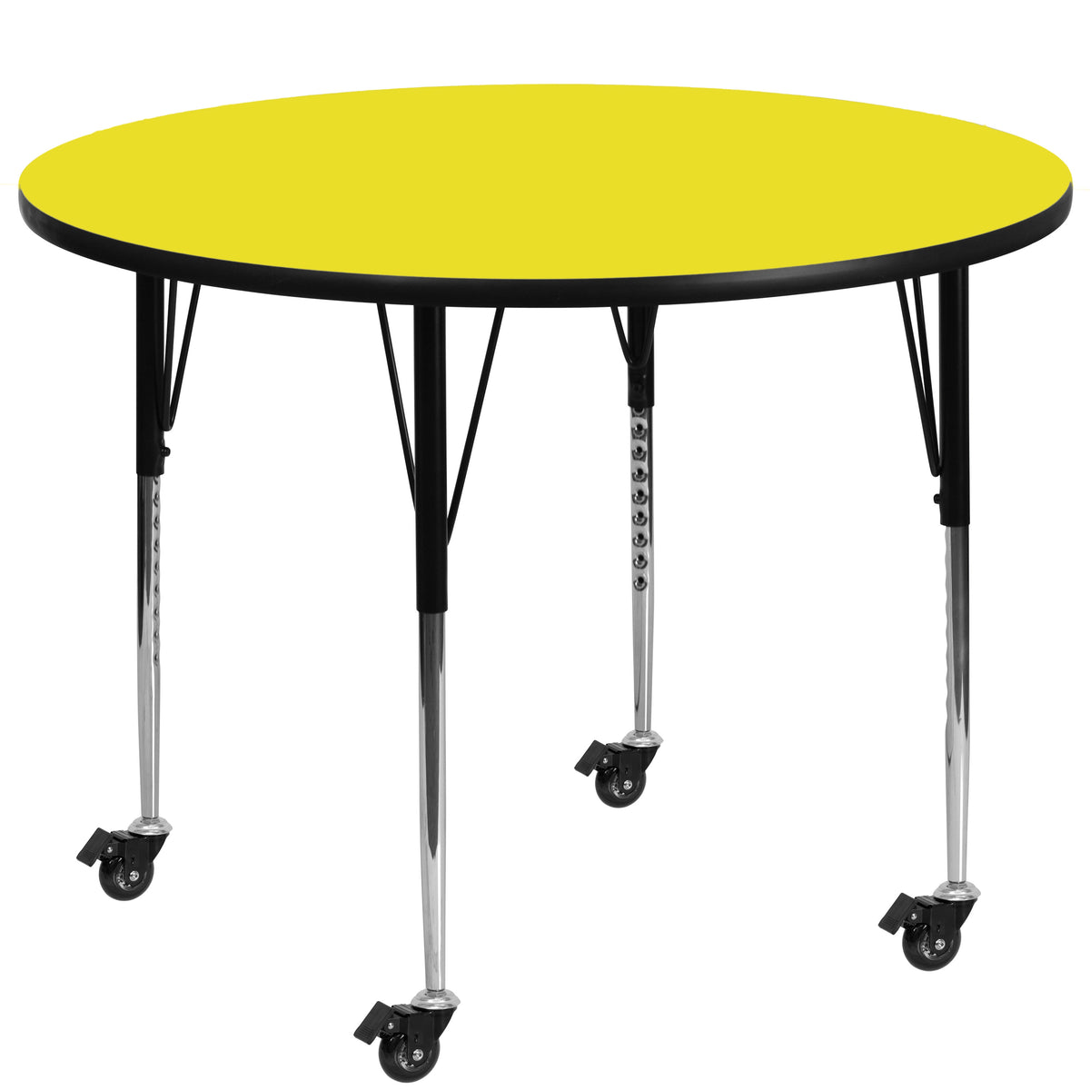 Yellow |#| Mobile 48inch Round Yellow HP Laminate Activity Table - Height Adjustable Legs