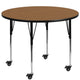 Oak |#| Mobile 48inch Round Oak Thermal Laminate Activity Table - Height Adjustable Legs