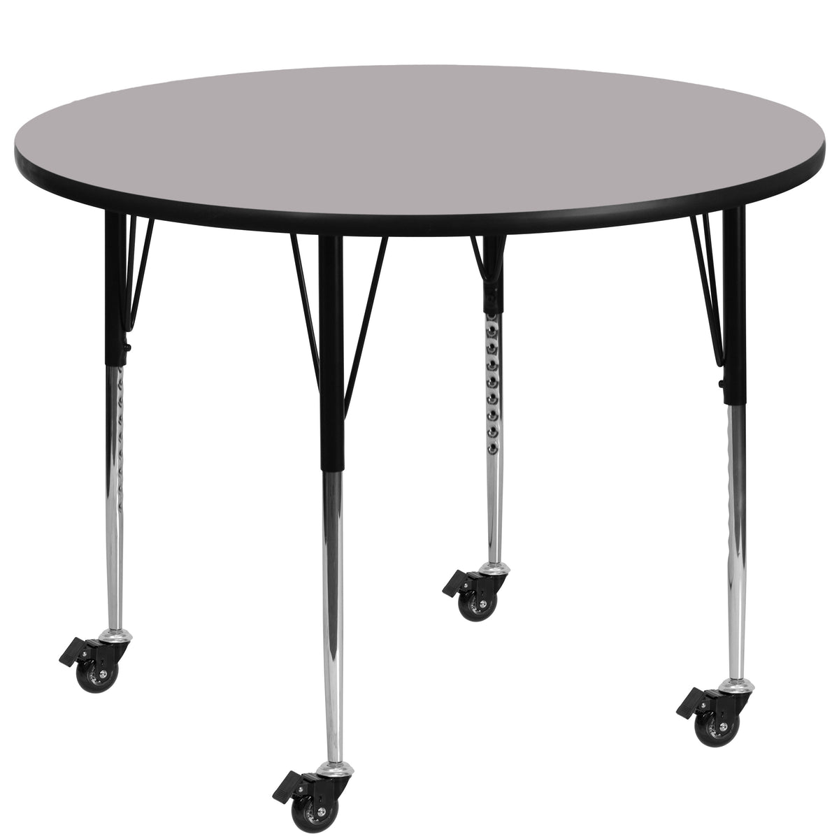 Gray |#| Mobile 48inch Round Grey Thermal Laminate Activity Table - Height Adjustable Legs