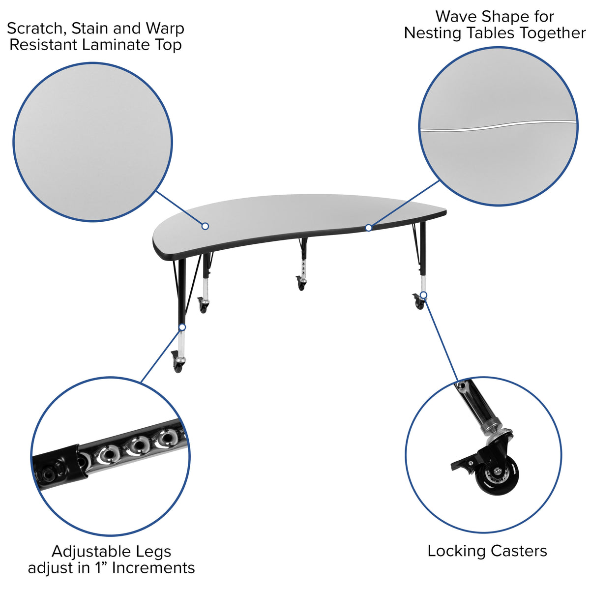Grey |#| Mobile 60inch Circle Wave Activity Table Set-14inch Student Stack Chairs, Grey/Black