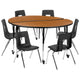 Oak |#| Mobile 60inch Circle Wave Activity Table Set-16inch Student Stack Chairs, Oak/Black