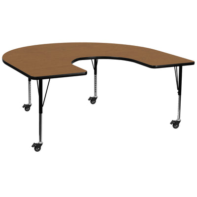 Mobile 60''W x 66''L Horseshoe Thermal Laminate Activity Table - Height Adjustable Short Legs