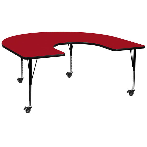 Red |#| Mobile 60inchW x 66inchL Horseshoe Red Thermal Laminate Adjustable Activity Table