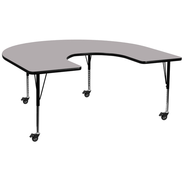Gray |#| Mobile 60inchW x 66inchL Horseshoe Grey Thermal Laminate Adjustable Activity Table