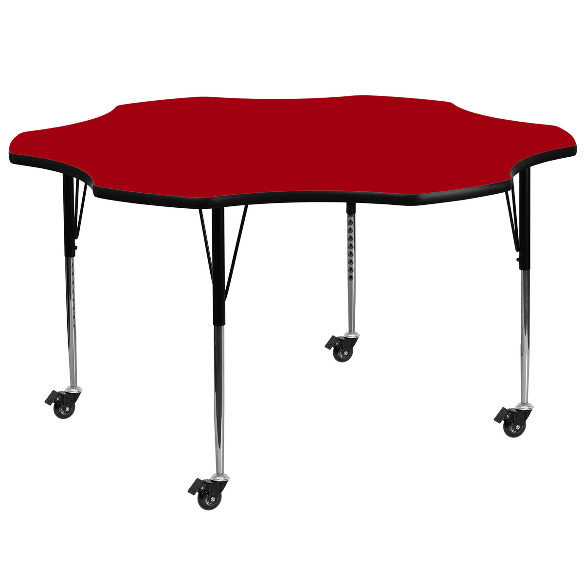 Red |#| Mobile 60inch Flower Red Thermal Laminate Activity Table - Height Adjustable Legs